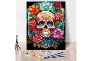 Tishiron Zestaw do malowania po numerach dla dorosłych, czaszka, kwiaty, zestaw z pędzlami, malowanie kwiatów, farby olejne, malowanie po numerach, DIY, malowanie akrylowe, sztuka, rzemiosło, dla domu