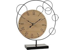 MOORG Orologio da Tavolo dal Design Moderno, Orologio da Comodino con Quadrante in Legno e Struttura in Metallo, Orologio da Tavolo Vintage 24x7x27 cm