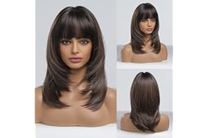 EMMOR Ombre femmes brun foncé perruque emmor longue perruque brune avec perruque en fibre synthétique résistant aux températures élevées Natural style Daily perruque