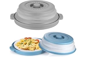 MICHIHOMIE 2 Pack Collapsible Microwave Cover for Food, 10.5 Inch Silicone Microwave Plate Cover with Tray, Prevents Food Splatter, Draining Basket for Fruit and Vegetable, BPA-Free