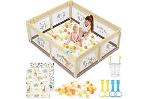 SOFTHOM Baby Playpen 180 x 200 cm, Children's Playpen with Foldable Mattress, Non-Slip Base and Breathable Net, Stable and Safe Indoor and Outdoor Baby Playground, Safety Playground