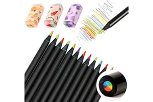W Rxkiocs 15 Pezzi Matite Arcobaleno Matita Multicolore Matite Multicolor Gomma da Cancellare Matite Colorate 7 in 1 Matite Arcobaleno in Legno Nero per Disegni Artistici Colorazione Schizzi
