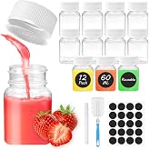 MSLHUB 12 Small Bottles for Filling, 2 fl oz / 100 ml, Empty Plastic Smoothie Juice Bottles for Filling with Stickers, Ginger