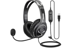 MAIRDI Casques USB avec Micro Anti-Bruit, Casque PC Filaire Oreillette pour Business Ordinateur Portable SoftPhone Teams Skype Chat en Ligne Centre d'appels Conférences Dictee Vocale Teletravail