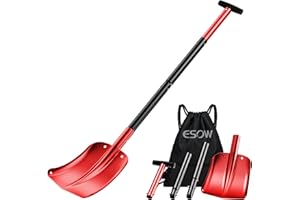ESOW Snow Shovel Aluminium Alloy, Detachable Detachable Four-Piece Construction with Five Adjustable Lengths, Maximum Length 43" Portable Collapsible Shovel, Emergency Shovel for Car Snowmobile, Red