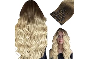 HOTBANANA Extension Capelli Veri Clip, Da Castano Cenere a Biondo Platino Extension Clip Capelli Veri 45cm 7pcs Remy Umani Naturali Capelli Extensions 120g