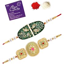 Sukkhi Kundan & Pearls Rakhi Set For Brother – 2 Rakhis With Roli Chawal & Greeting Card