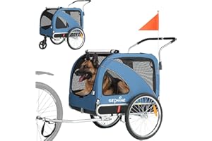 ‎SEPNINE SEPNINE® Dog Bicycle Trailer XL, 2 in 1 Dog Trailer & Jogger up to 40 kg, Foldable with Brakes and Towing Hitch for Medium and Large Dogs, Blue