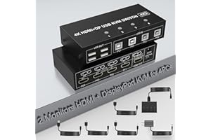 YEEMIE PRO Switch KVM 4 port HDMI + Displayport Dual Monitor 4 ordinateurs 4K@60Hz Support HDMI2.0 DP1.2 Switch KVM avec 4USB Hub, clavier souris moniteur Switcher pour 4PC Dual Monitors(HDMI+Displayport)