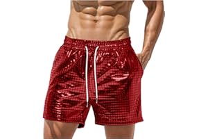 GENERISCH Herren Pailletten Shorts Hohe Taille Kordelzug Metallic Hotpants Glitzer Festivals Glänzend Kurz Sexy Gerades Bein Herrenshorts Tanz Sport Disco Pailletten Shorts glitzernd Baggy lässig Karneval