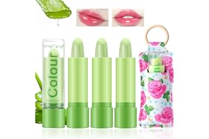 Desing Wish 3 Piezas Pintalabios Magico +1 Llavero Labial Cambia Color PH Labiales Aloe Vera Barra de Labios Permanente Bálsamo Labial Lip Tint Gloss Brillo Labios Lapiz Kit Maquillaje Mujeres Regalo
