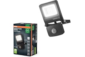 OSRAM Proiettore LED ENDURA FLOOD PC 10W con sensore, 4000K, 1000 lumen, IP44 con rilevatore di movimento, portata 9m, regolabile, grigio