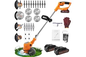 GRENINTOL Akku Rasentrimmer mit Akku, Elektrischer Rasentrimmer mit 4 Messertypen, Elektrischer Freischneider mit 2X2.0AH Akku, Rasenkantenschneider mit Verstellbarer Griff und Winkel des, für Garten und Rasen