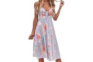 FANCYINN Vestidos Mujer Verano Casual Fiesta Media Pierna Bandage Floral Vestidos Midi Mujer