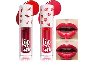 Prreal 2pcs Lip Tint Stain, Mini Lip Stain, Moisturizing Liquid Lipstick, Multifunctional High Pigment Lipstick for Lip Cheeks and Eyes, Long Lasting Waterproof Lip Makeup (#01+#02)