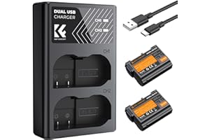 K&F CONCEPT EN-EL15 Batterie de Rechange 2100mAh et Chargeur USB Double Compatible avec Nikon DSLR D7000, D7100, D7200,D7500, D850, D810, D810A, D800, D800E, D750, D610, D600, D500
