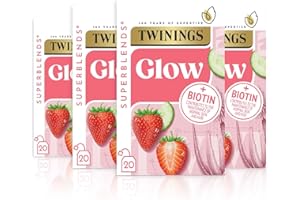 Twinings Superblends Glow Tea - Strawberry & Cucumber Green Tea with Aloe Vera & Biotin for Skincare & Hair Care, 80 x Biodegradable Tea Bags