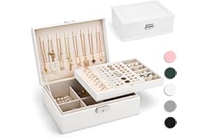 Yarmiene Schmuckkästchen für Damen,2-schichtige Schmuckschatulle,PU-Leder Schmuckaufbewahrung Schmuckkoffer,Schmuckbox für Ringe, Ohrringe, Armbänder, Ketten für Frauen,Ehefrau,Weiß