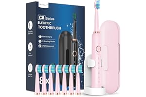 COULAX PRO Sonic Electric Toothbrush for Adults and Kids - Sonic Toothbrushes with 8 Tooth Brush Replacement Head and 5 Brushing Modes, 120 Days of Use with 3-Hour Fast Charge, 2 Minute Smart Timer