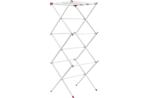 Kleeneze KL078834EU7 Three-Tier Clothes Airer, 7M Drying Space, Extendable, Easily Folds Away, 72 x 43 x 104 cm, Pink/White