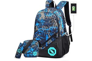 YYW Ultra Light Water Resistant Boy School Backpack Set 3 Pieces School Bags Set for Teenage Boys Casual Daypack+Small shoulder bag+Pencil Case (3 PCS)