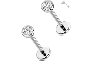 OUFER 2PCS 20G/18G Piercing Naso Threadless Anello Naso Orecchini Conch Acciaio Chirurgico 316L Trasparenti 2/2.5/3 mm CZ Tragus Ring Per Le Donna 6/8/10/12 mm Lip Stud