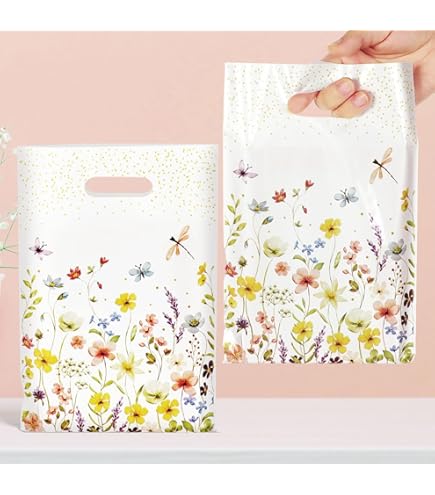 100 Stück Geschenktüten Aus Kunststoff (15x20 Cm) Mit Griff – Bedruckt Mit 'Thank You', Beige, Für Partys & Einzelhandel