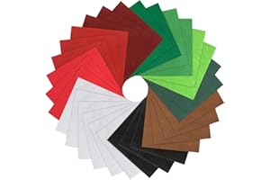 Pllieay 30 Pieces Felt Fabric Sheets for Christmas,10 Colors Craft Felt Sheets Patchwork Sewing DIY Craft for Art Making and Christmas Decorations,1.3mm, 15 x 15 cm (Red,Green,White,Black,Brown)