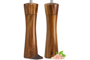 Salt och pepparkvarn, träset 20,3 cm, manuell peppar och saltkvarn, set om 2 av akaciaträ, kryddkvarnar med keramisk kvarn i