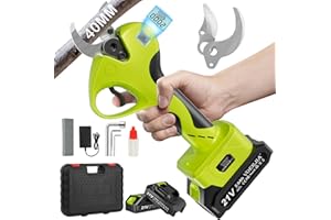 VOERJIA Electric Pruning Shears, Cordless Secateurs with 2×2000mAh Batteries, Max 40mm Cutting Diameter, Brushless Motor Electric Scissors, 2 SK5 Blades Garden Pruners for Tree Branches and Shrubs