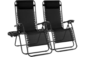 EIGFOH Tumbonas Plegables,Jardin Exterior Silla de Playa con Portavasos y Reposacabezas,Silla de Playa Ajustable para Jardín,Piscina,Terraza,Carga de 150 KG (Negro 2 Tumbonas)