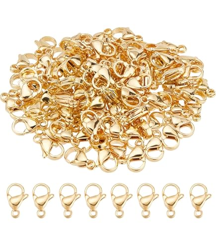 Beebeecraft 1 Scatola 50 Pezzi Fermagli A Moschettone Placcati in Oro 24K 304 Fermagli A Scatto in Acciaio Inossidabile per Braccialetti Collane Creazione di Gioielli da 15mm