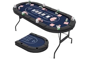 COSTWAY pokerbord vikbart för 8 spelare, spelbord med mugghållare och vadderad armstöd, casino pokerbord för Blackjack, Texas Hold'em