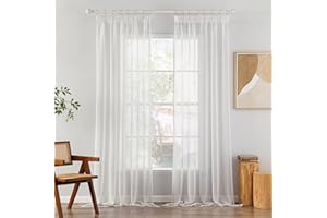 ‎MIULEE MIULEE Gardinen Vorhänge mit Kräuselband 2er Set Gardine Weiss Vorhang Gardinen Wohnzimmer aus Sheer Voile Curtains Transparent Weiß Schlafzimmer 140 x 245 cm