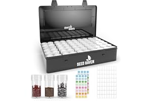 CraftSaints Seed Storage Box, Opaque Light Proof Seed Organizer Storage Box with 60 Transparent Bottles & Labels, Seed Storage Organizer, Seed Box, Seed Packet Organizer, Seed Container