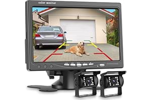 Telecamera posteriore da 7 pollici con 2 telecamere posteriori, kit telecamera posteriore Podofo 18 IR LED visione notturna IP68 telecamera di backup impermeabile per camion RV Bus 9V-35V