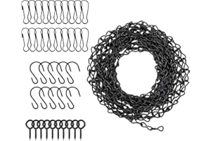 KAHEIGN 500CM Chaînes de Suspension Réglables avec 10 Crochets, 20 Clips, 10 Crochet à Oeil à Vis, Chaîne en Acier Noir pour Suspendre Mangeoires À Oiseaux, Jardinières, Tableaux Noirs, Lanternes