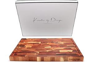 KREATIV BY DESIGN Premium Large End Grain Acacia Wood Cutting Board with Juice Groove | Chopping Board | Charcuterie Board | Cheese Board | Serving Board