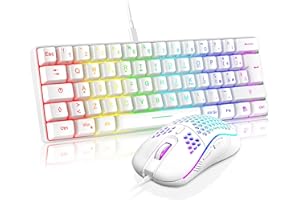 RedThunder 60% Tastiera da Gioco Meccanica Cablata, Retroilluminazione Dinamica RGB, Mouse a Nido D'ape Leggero da 7200 DPI, Tastiera Ultracompatta, 62 Tasti Anti Ghosting, Layout IT per PC/PS5-Bianco