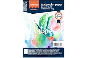 Vaessen Creative Florence Carta per Acquerello A5, Bianco, 300 g/mq, qualità Belle Arti, Grana Grossa, 15 Fogli per Pittura, Handlettering, Progetti Artistici e Altro Ancora, Tela, Blanco, unità