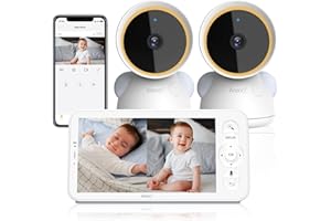 ARENTI Babyphone mit 2 Kamera und App 2K/3MP, 5 Zoll WiFi Video Babyphone PTZ 355°, Automatische Verfolgung, Schreierkennung, Temperatur- und Luftfeuchtigkeitssensor, Nachtsicht, kompatibel mit Alexa