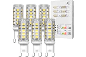 WAXP G9 LED Light Bulbs Cool White 4W, 6000K, No Flicker, AC 220-240V, Equivalent 40W G9 Halogen Bulbs, Non-Dimmable, 6 Pack