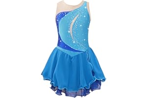 FEESHOW Kinder Mädchen Eislaufkleid Glitzer Tanzkleider Ärmellos Patchwork Ballett Body Trikot Gymnastik Kleid Mit Strass Wettbewerb Kostüm