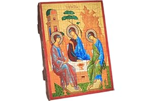 NKlaus Heilige Dreifaltigkeit, Christliche Holz Ikone 16x12,5cm handgefertigt 37030