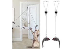 Fuyamp 2 Packs Door Hanging Cat Toys - Interactive Mice Chasing Exercise Toys for Indoor Kitten