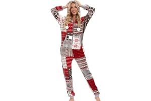 EMATOP Winter Warm Onesie Damen Jumpsuit Weihnachts Schlafanzug Teddy Fleece Einteiler Overall Kuschelig Flauschig Hausanzug mit Kapuze & Reißverschluss Lang Schlafoverall Plüsch Weich Pyjama