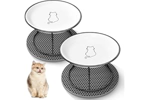 Comedero para Gatos Elevado FoiiLiio 2 Piezas Cuenco Cerámica Gato Elevado con Soporte y Antideslizante Alfombrilla, Platos para Gatos Elevados para Agua y Comida