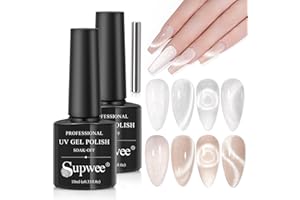 Supwee 9D Wide Cat Eye Gel lakier do paznokci 2 kolory, srebrny, szampański, magnetyczny lakier do paznokci, błyszczący magnetyczny lakier żelowy Soak Off UV Gel Cat Eye efekt z magnesem
