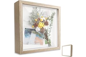 FEADBYT 3D Shadow Box, 20 x 20 cm Wooden Deep Picture Frame, Fill the Photo Frame, 3D Shadow Box Picture Frame, Flower Display Photo Frame, Used for Displaying Flowers, Souvenir Displays, Log Color
