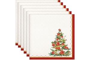 ‎ARQUIEL Arquiel Servietten Weihnachten Blume Baum 6er-Set, Stoffservietten 100% Baumwolle Rot Weiches Hochwertige Wiederverwendbare Esstisch Servietten für Weihnachten Küche Haushalt Party(45×45cm)